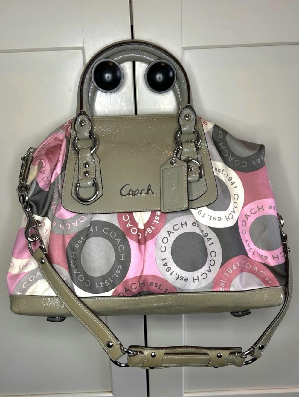 Coach Ashley Pink & Gray Signature Satchel